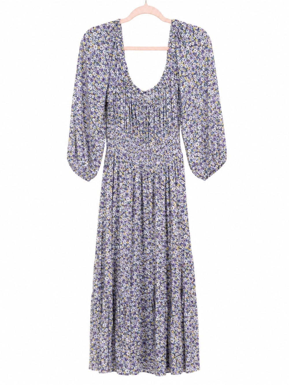 Gap Purple Floral Smocked Waist Maxi Dress Size L